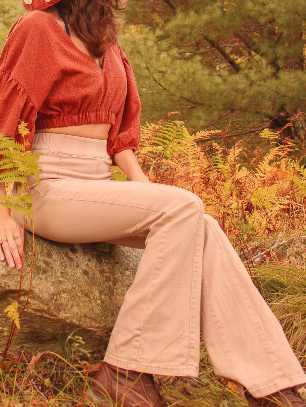 Tan Denim Bellbottoms Pants